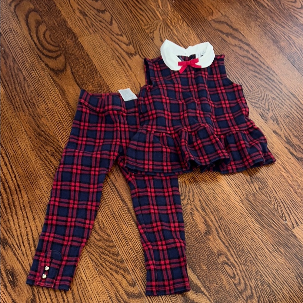 Janie and Jack Red and Navy Plaid Kids Matching Set